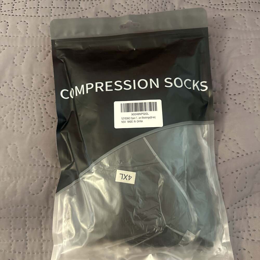 Open Toe Compression Stockings, Black 4XL Tzysokc
